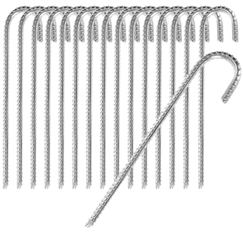 com-four® 16x XL Bodenanker aus massivem Stahl, J-Form 38 cm, Ø 1 cm – verzinkte Erdanker für Zelt, Pavillon, Hüpfburg, Trampolin, auch als Bewehrungsstab für den Boden, stabil & rostfrei