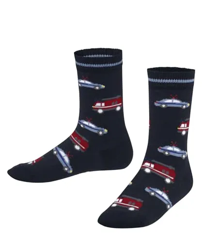 FALKE Unisex Kinder Socken Police and Fire Cars K So Baumwolle gemustert 1 Paar, Blau Space Blue 6116, 31-34