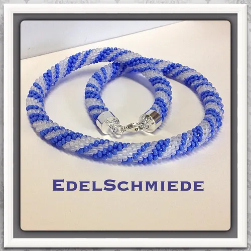 Edelschmiede925 Häkelkette mit 925 Verschluss in Weiß und Blau