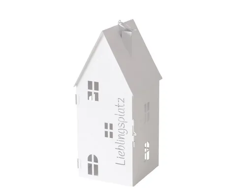 Laterne Haus HOME - Sonstige Gartendekorationen, stilvolle Eisenlaterne in elegantem Weiß, ideal für stimmungsvolle Beleuchtung im Garten oder auf der Terrasse.