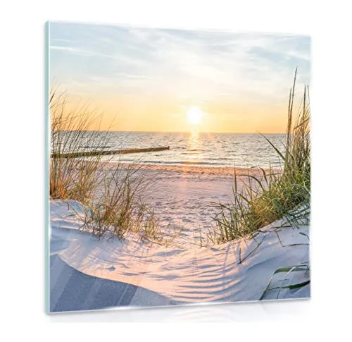 Glasbild Strand Meer Ostsee 30x30 cm - Poster & Kunstdrucke – modernes Glasbild mit maschinengeschliffenen Kanten für hohe Sicherheit, UV-beständig und montagefertig für eine einfache Wanddekoration.
