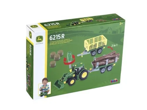 Theo Klein 3906 John Deere Traktor - Spielzeug mit Holz- und Heuwagen, inkl. Schraubset für motorische Fähigkeiten und kreatives Spiel ab 3 Jahren