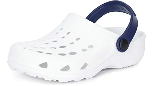 Ladeheid Kinder Mädchen Jungen Eva Clogs Gartenclogs Gartenschuhe LA-CA-06 (Weiß/Marineblau, 28/29 EU)