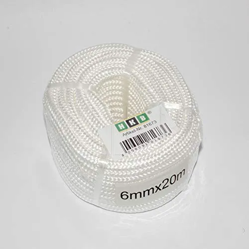 HKB 1 Stück Kunststoff-Seil, PP-Seil, Weiss, aus Polypropylen, geflochten, 6mm stark, Multifunktional Outdoor Seil, Wäsche Seil 20 m aufgerollt