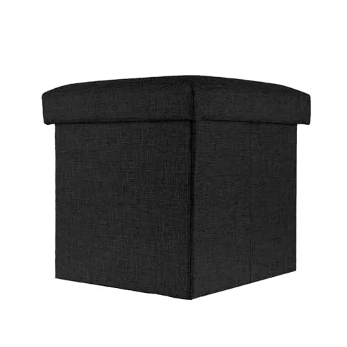 Intirilife Sitzbox, Schwarz, 30x30x30 cm - Stilvolle Sitzbox und Aufbewahrungslösung in Leinen-Optik. Bietet Platz für bis zu 80 kg und hält Ihre Dinge staubfrei. Ideal für Wohnzimmer und Gäste.