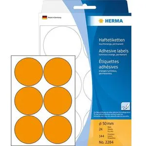 Herma Markierungspunkte 2284 - Leuchtorange, Ø 50 mm, 144 Stück - Vielzwecketiketten: Selbstklebende, hochwertige Markierungspunkte für dauerhafte Haftung auf verschiedenen Oberflächen. Ideal für Meetings und Archivierung, nachhaltig und ressourcenschonend hergestellt.