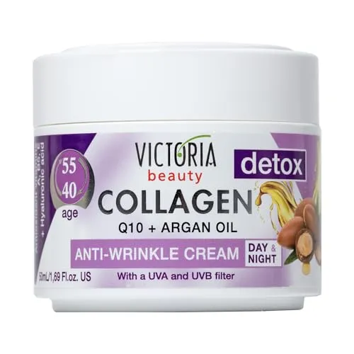 Victoria Beauty Anti Aging Collagen Creme, Gesichtscreme mit Coenzym Q10, Arganöl und Niacinamide, Feuchtigkeitscreme, Augencreme gegen Falten und Augenringe, 50ml