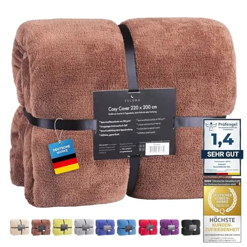 Produktbild Feluna® Kuscheldecke XXL Mikrofaser-Decke Tagesdecke Wohndecke mit Kaschmir-Touch 220 x 200 cm - Braun