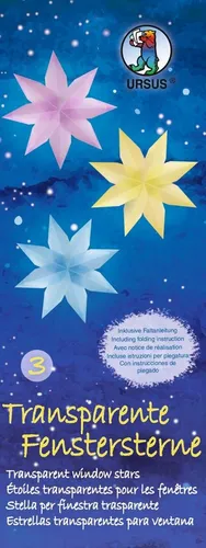 Ursus - Ludwig Bähr Papierdekoration Fenstersterne transparent VE=80 Blatt 6x16cm 5 Farben Sortierung 3
