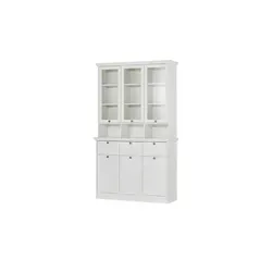 Buffet Laurito, weiß - Elegantes Design mit viel Stauraum - Buffet Laurito in Weiß, ideal für nostalgischen Landhauscharme. Mit Vitrinenfächern und drei offenen Fächern bietet es optimalen Stauraum und ist aus strapazierfähigem Material gefertigt.