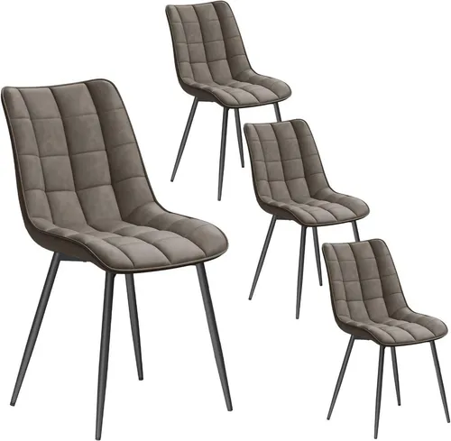 Woltu Esszimmerstuhl (4 St) mit Rückenlehne und Metallbeinen in Grau - Set aus 4 eleganten Küchenstühlen mit gepolsterter Sitz- und Rückenfläche. Ideal für verschiedene Böden und mit einfacher Montage. Stabil und belastbar bis 120 kg.