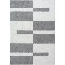 Novel Hochflorteppich Milano – Weiß und Hellgrau, 80x150 cm - Teppiche – Hochflorteppich für Fußbodenheizung geeignet, schmutzabweisend und pflegeleicht, ideal für Hausstauballergiker.