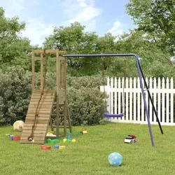 vidaXL Spielturm aus imprägniertem Kiefernholz - Schaffe einen Spielplatz im eigenen Garten! Der stabile Spielturm aus kesseldruckimprägniertem Kiefernholz bietet eine Plattform, Kletterwand und Schaukel für unzählige Abenteuer.
