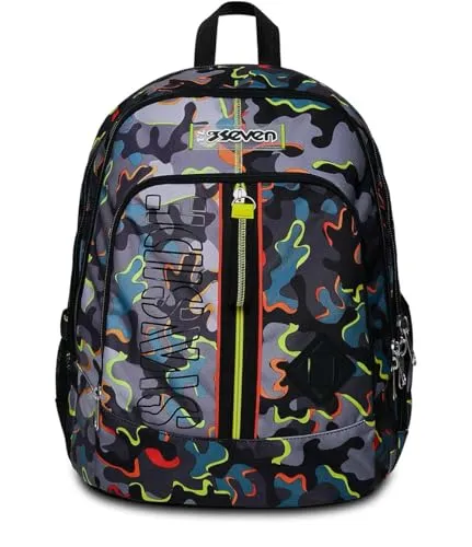 Seven Rucksack ADVANCED, Red Orange - Schulranzen mit Doppelfach für Bücher und Wechselkleidung, separatem Laptopfach und Organizer-Außentasche. Der stabile Boden sorgt für Formbeständigkeit, während die Polsterung für hohen Tragekomfort sorgt.