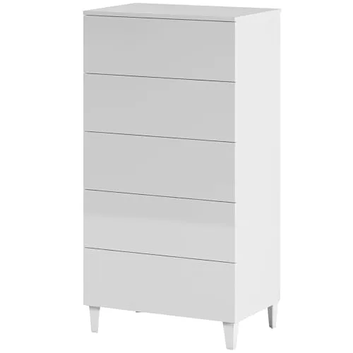 FORES HABITAT Kommode in Weiß Glänzend - 5 Schubladen - Schubladenkommode mit 5 praktischen Schubladen, ideal für stilvolle Aufbewahrung. Maße: 61x117x40 cm, elegant in weiß glänzend, passt perfekt in jedes moderne Zuhause.