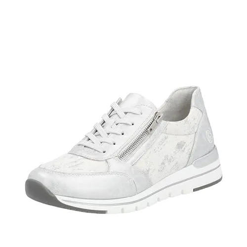 Remonte Damen R6700 Sneaker, Ice/Weiss-Silber, 44 EU - Damen-Sneaker mit modischem Design und maximalem Komfort, leichte rutschfeste Light TR-Laufsohle und luftiges Obermaterial aus Textil für warme Sommertage.