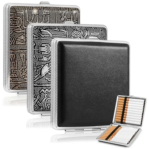Stück Zigarettenetui aus Leder und Metall, PU Zigarettenschachtel für 20 Zigaretten, Edelstahl Zigarettencase Zigarettenbox 10 * 10 * 2 cm für Hosentaschen und Hemdtaschen 3
