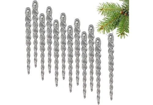 BRUBAKER Christbaumschmuck Baumschmuck Eiszapfen Glitzer - Weihnachtsbaumschmuck zum Hängen (12-tlg), Christbaumschmuck aus Kunststoff - Weihnachtsdeko Anhänger Bruchsicher