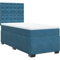 Boxspringbett mit Matratze Blau 90x200 cm Samt - Betten: Boxspringbett mit höhenverstellbarem Kopfteil und atmungsaktiver Taschenfederkernmatratze für optimalen Schlafkomfort und maximale Entspannung.