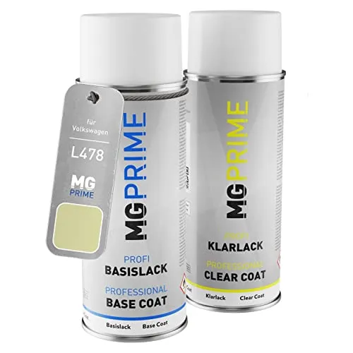 MG PRIME Autolack Sprühdosen Set für Volkswagen VW L478 / 478 Beryllgrün/Beryl Green Basislack Klarlack Spraydose 400ml