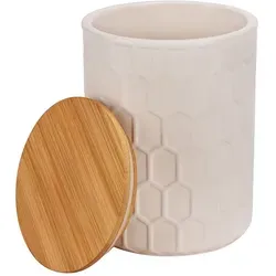WENKO Aufbewahrungsdose Mod. Maya 1,3 L, FSC - Vorratsdose aus widerstandsfähiger Keramik mit luftdichtem Bambusdeckel, ideal für die stilvolle Aufbewahrung von Lebensmitteln und Kräutern.
