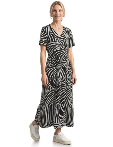 Street One Midi-Kleid mit Print und Smok-Detail in schwarz von Street One