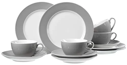 Ritzenhoff & Breker Kaffeeservice Doppio, 12-teilig - Kaffeeservice aus hochwertigem, spülmaschinenfestem Porzellan, ideal für 4 Personen mit 4 Kaffeetassen, 4 Untertassen und 4 Desserttellern, perfekt kombinierbar mit weiteren Farben der Serie 