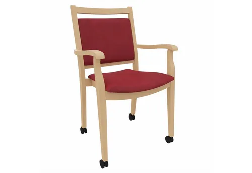 einrichtungsdesign24 Armlehnstuhl André mit Rollen – Ideal für Senioren im Alter und der Pflege, komfortabel, gepolstert, Massivholzgestell, Premium Rollen rot