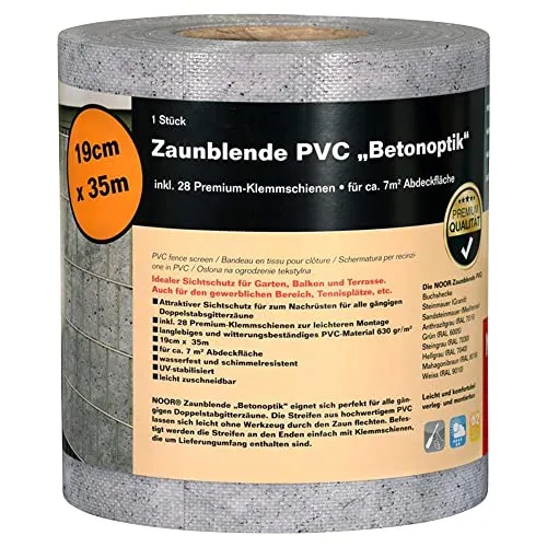 NOOR Sichtschutzstreifen PVC BLICKDICHT für Doppelstabmattenzaun - Dekorative Zäune, blickdicht und wetterfest für optimalen Wind- und Sichtschutz auf Garten, Balkon oder Terrasse – inklusive 28 Klemmschienen für einfache Montage.