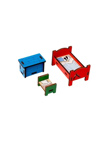 Pippi Langstrumpf Puppenhausmöbel Schlafzimmer Set - Puppenhausmöbel für die Villa Kunterbunt: 1 Bett für Pippi, 1 Bett für Herr Nilsson und eine Schatzkiste. Perfekt für fantasievolle Spielstunden!