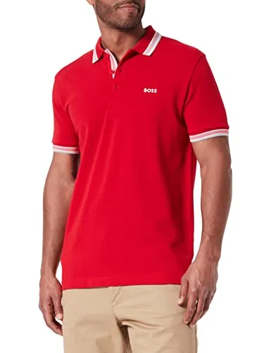 BOSS Herren Paddy Curved Polohemd, Rot, S EU von BOSS