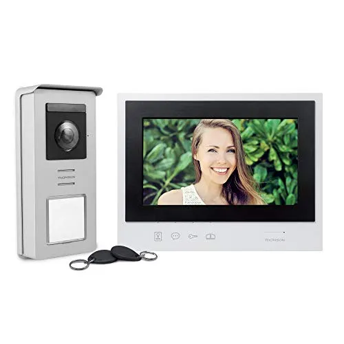 Thomson Video Türsprechanlage SMART BRACKET II mit 7 Zoll Monitor - Haus-Alarmanlage mit Nachtsichtfunktion und kabelloser Verbindung, ideal für Sicherheit im Außenbereich zu Hause oder im Geschäft.