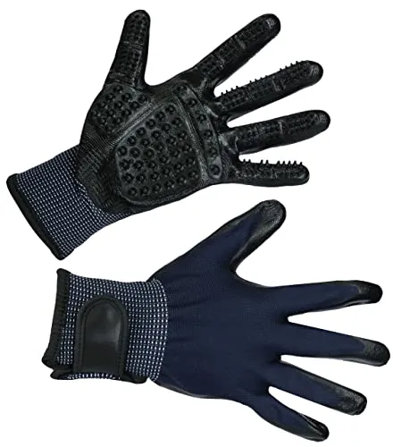 Kerbl Pet Putz- und Massagehandschuh schwarz/blau, One Size - Ideal für Hunde und Katzen, entfernt effektiv lose Haare und massiert sanft. Mit Klettverschluss für sicheren Sitz und einfacher Entsorgung der Haare. Perfekt für die Fellpflege und schwer erreichbare Stellen.