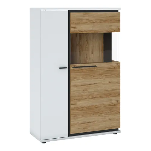 Highboard 93 cm Vitrinenschrank Schrank Anrichte Vitrine weiß Eiche 2 türig