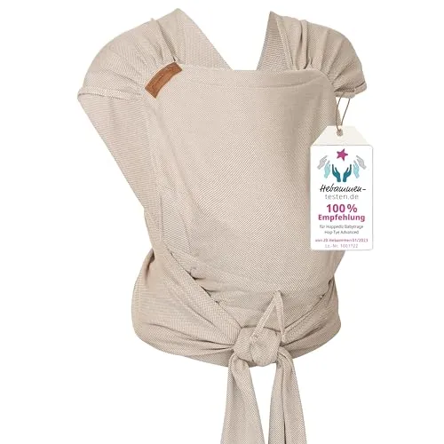 Hoppediz Babytrage Hop-Tye Advanced - Ergonomische Halfbuckle in Djerba - Babytragen für Kinder von 2,5 bis 20 kg, unterstützt die gesunde Anhock-Spreiz-Haltung und sorgt für gleichmäßige Gewichtsverteilung dank Tuchträger.