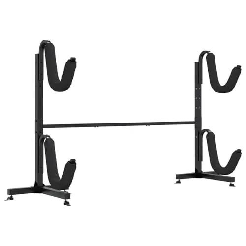 vidaXL Lagerregal für 2 Kajaks - Robustes Standregal aus Stahl - Standregal für Kajaks, SUP-Boards und Kanus, aus korrosionsbeständigem Stahl, höhenverstellbar und mit schützender Polsterung für optimale Aufbewahrung.