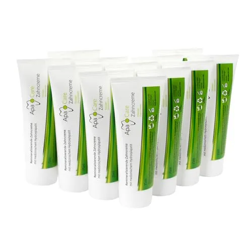 ApaCare Remineralisierende Zahncreme mit flüssigem Zahnschmelz 12 x 75 ml | Medizinische Zahnpflege mit Hydroxylapatit + Fluorid. Schützt, glättet und hellt die Zähne auf. Reduziert Sensibilitäten