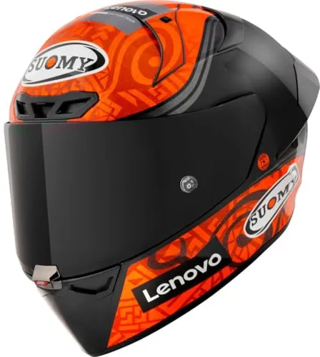 Suomy S1-XR GP Carbon Bagnaia Replica E06 Helm, schwarz-orange, Größe L - Motorradhelm mit leichter Tricomposite-Schale für optimalen Schutz und hervorragendem Sichtfeld. Ideal für anspruchsvolle Fahrer.