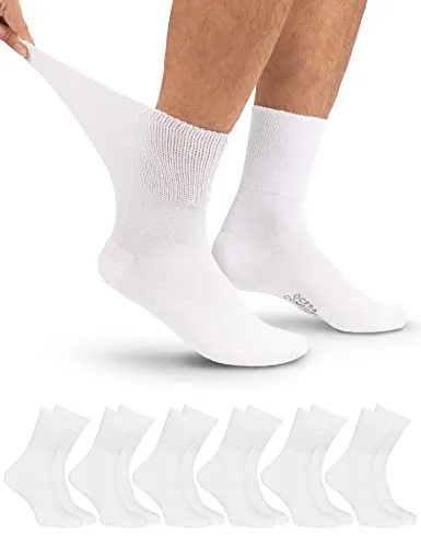 OCERA 6 Paar Diabetiker-Socken für Damen und Herren – Ohne drückenden Gummibund, venenfreundlich und bequem Weiss Gr. 47-50