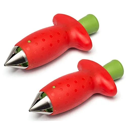 Coralpearl Multi Krallen Erdbeerentkerner Edelstahl Kunststoff Obstbeere Tomaten Gemüse Top Stiel Kernkranz Entferner Küchenhelfer Entkerner Gadget Food Prep Helper Tool Set Rot 2 Stück