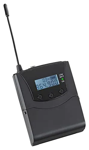 Beatfoxx Silent Guide V2 SDT-BP30 Bodypack-Sender - Tragbarer UHF Stereo-Transmitter mit 3 Kanälen und 75 m Reichweite, ideal für Veranstaltungen. Lange Laufzeit von ca. 24 Stunden und vielseitige Anschlussmöglichkeiten.