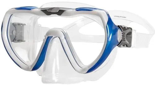 AQUAZON Starfish Junior Medium Schnorchelbrille, Taucherbrille, Schwimmbrille, Tauchmaske für Kinder, Jugendliche von 7-12 Jahren, Tempered Glas, mit Silikon, tolle Passform, Farbe:blau Junior