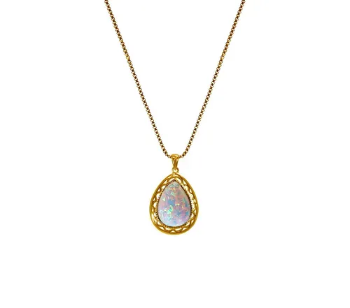 Edellis Kette mit Anhänger Weißer, Blauer Opal Tropfen-Halskette aus 925 Sterling Silber
