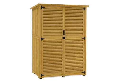 MCombo Gerätehaus M Gartenschrank Holz 0901 - Geräteschuppen aus wetterfestem Holz, ideal für den Outdoor-Bereich mit Doppelflügeltür und 2 Einlegeböden für optimalen Stauraum.