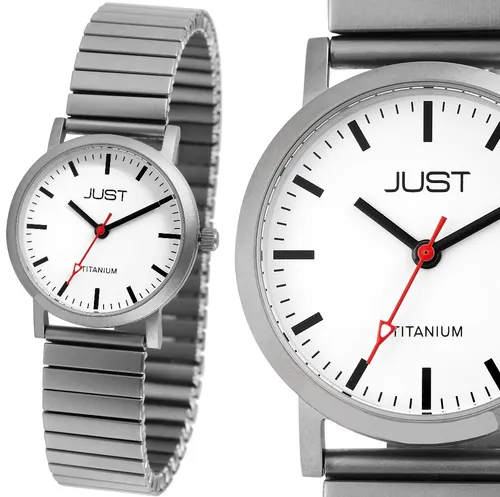 Titan Damenuhr Quarz Armbanduhr JUST JU10111 - Elegante Armbanduhr für Damen mit titanbeschichtetem Stretchband, 50m wasserdicht und kratzfestem Mineralglas – ideal für jeden Anlass.
