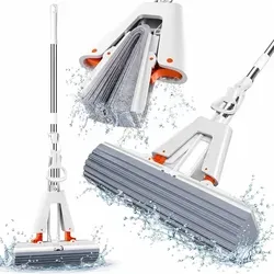 Schwammwischer mit Auswringer und Teleskopstiel – 27 cm Grau