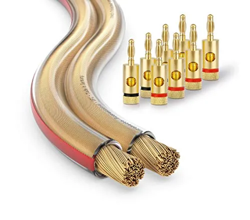 conecto CC50536 OFC Professional Audio Lautsprecherkabel, Querschnitt 2x1,50mm² (99,9% OFC Vollkupfer 48x0,20mm Litze), 30,0m, transparent, Set inkl. 8 Bananenstecker