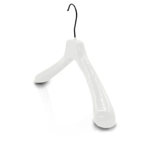 Kiroplast 15 Kleiderbügel Schulterhaken Jacken Mäntel Kleider Schulter Breit Glänzend 42cm (Glänzend Weiß - Schwarzer Haken)