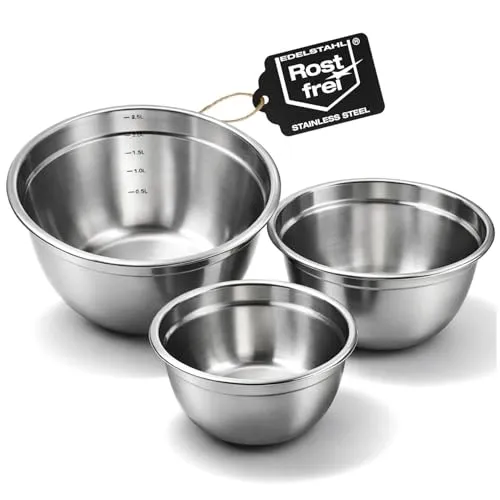com-four® 3-teiliges Rührschüssel Set Edelstahl, Edelstahlschüsseln 500 ml | 1000 ml