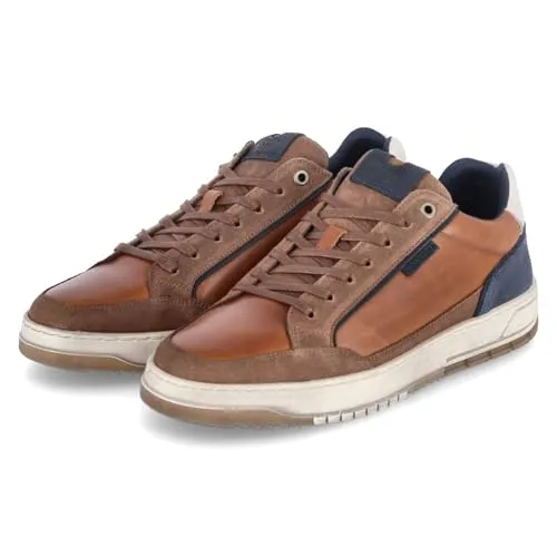 Bullboxer Herren Leder-Sneakers in Cognac/Dunkelblau, Größe 44 - Hochwertige Bullboxer Leder-Sneakers in Cognac/Dunkelblau, Größe 44. Ideal für den Alltag, mit rutschhemmender Sohle und verstärkter Kappe für optimalen Tragekomfort.